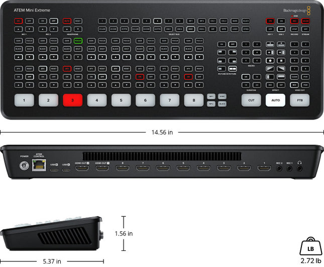 Blackmagic Design SWATEMMINICEXT ATEM Mini Extreme Live Production HDMI Switcher - 8 HDMI Inputs & Direct Live Streaming