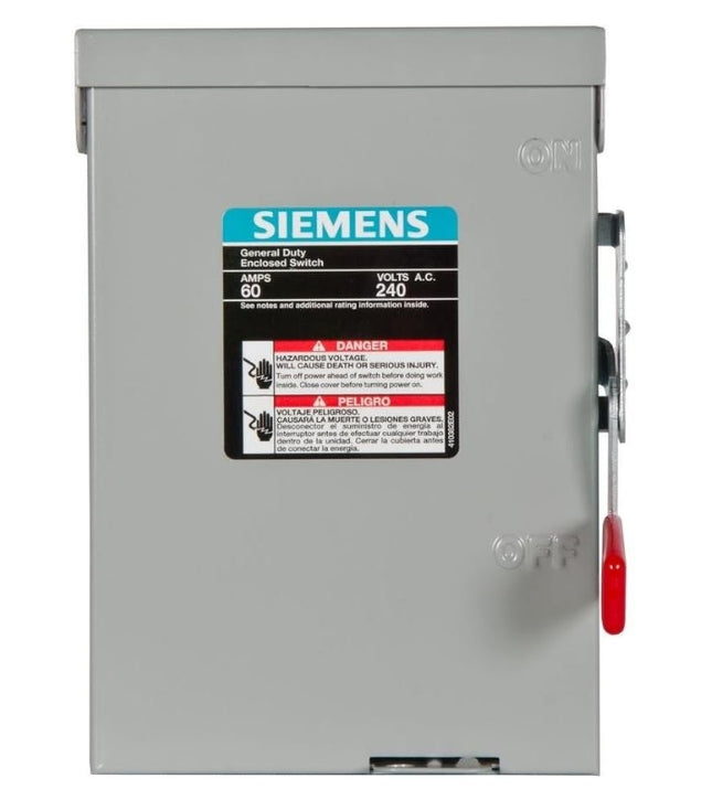 Siemens LNF222RU 60 Amp 2-Pole, 2-Wire, 240-Volt Non-Fusible Outdoor Safety Switch